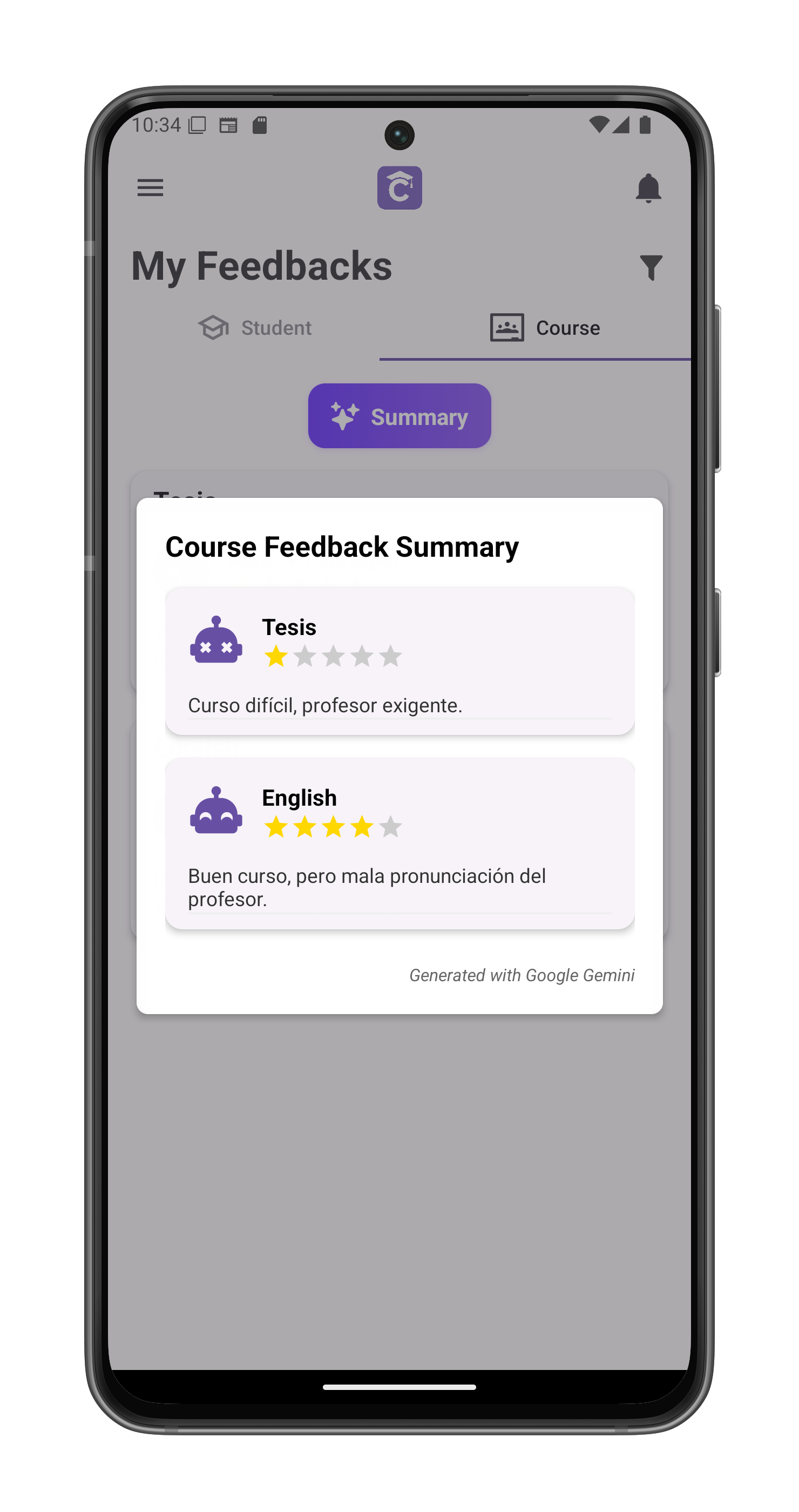 Student Feedback Tab
