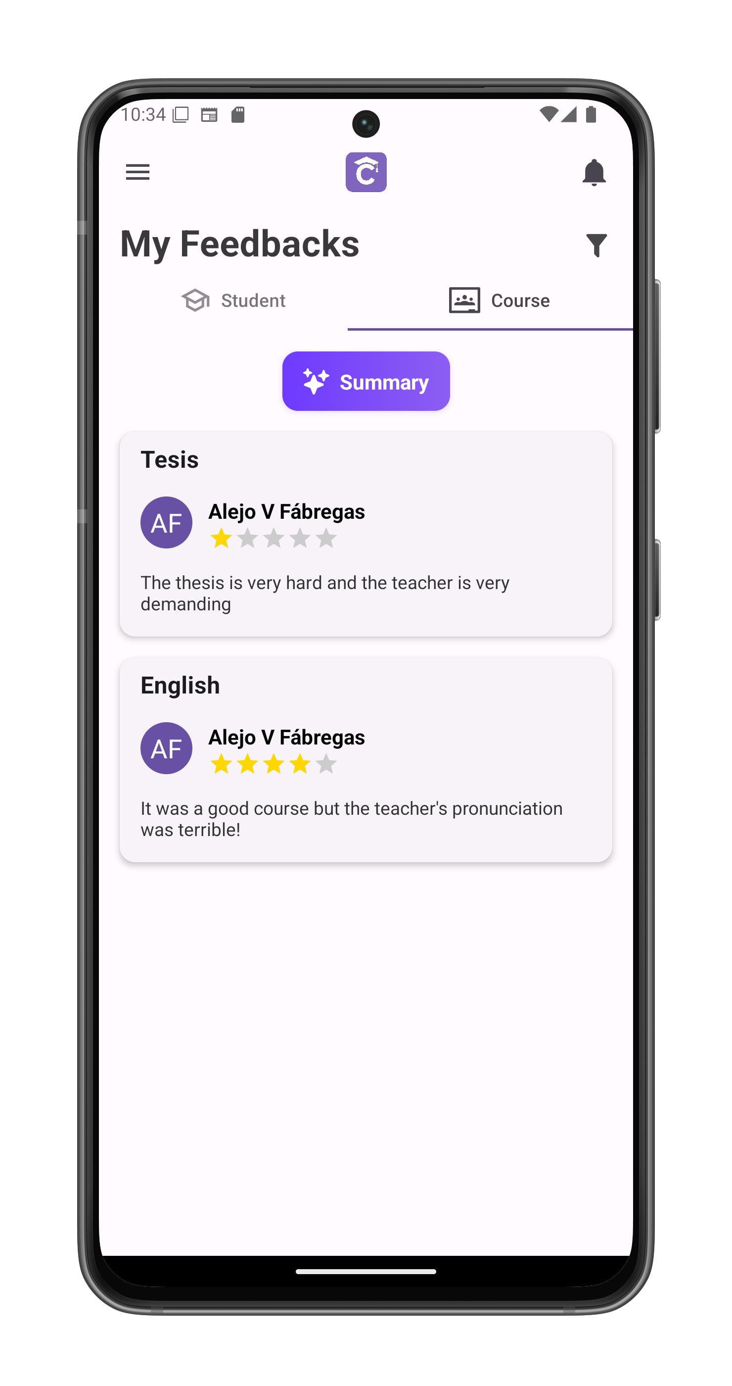 Course Feedback Tab