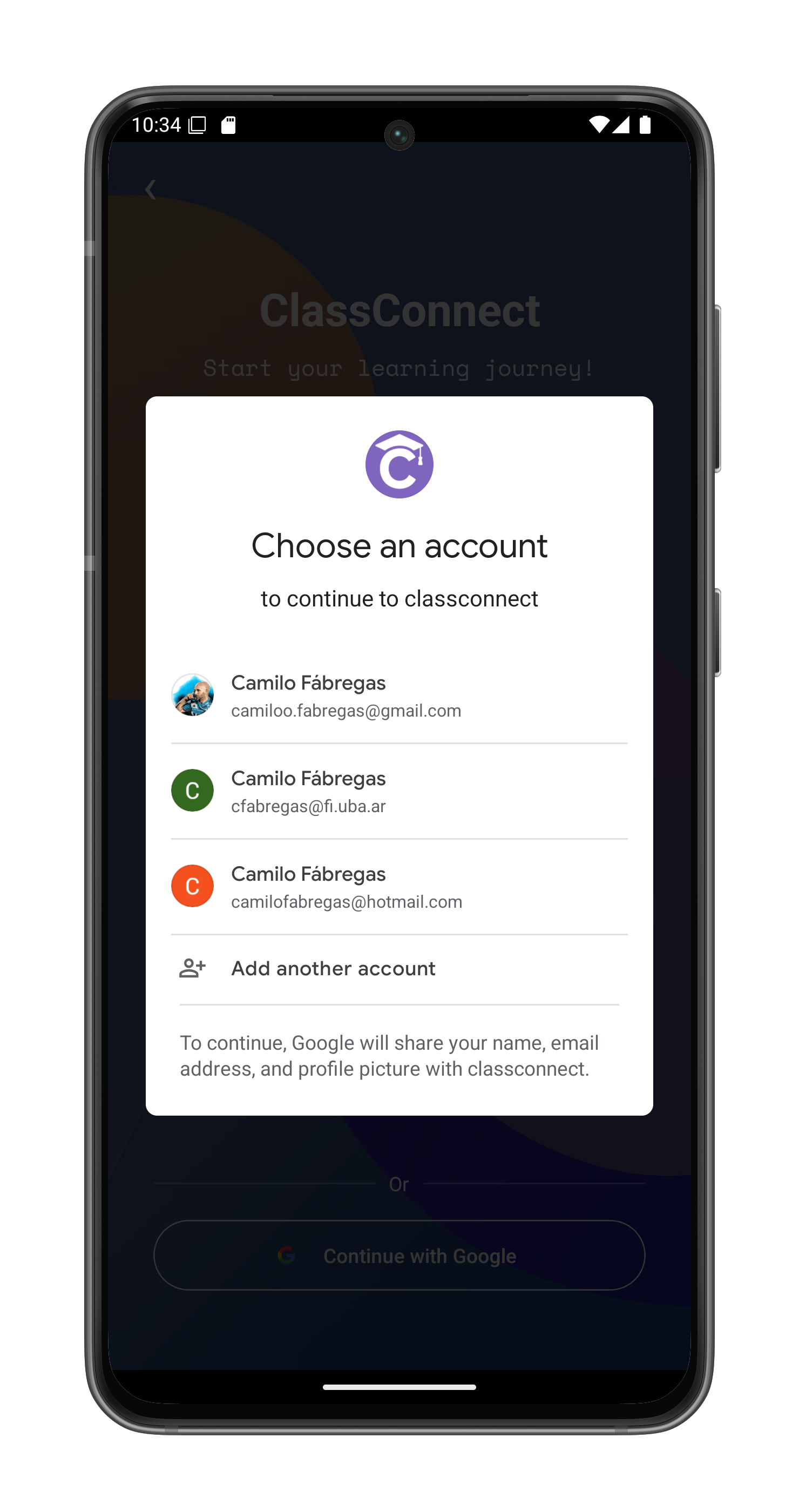 Google Account Selection