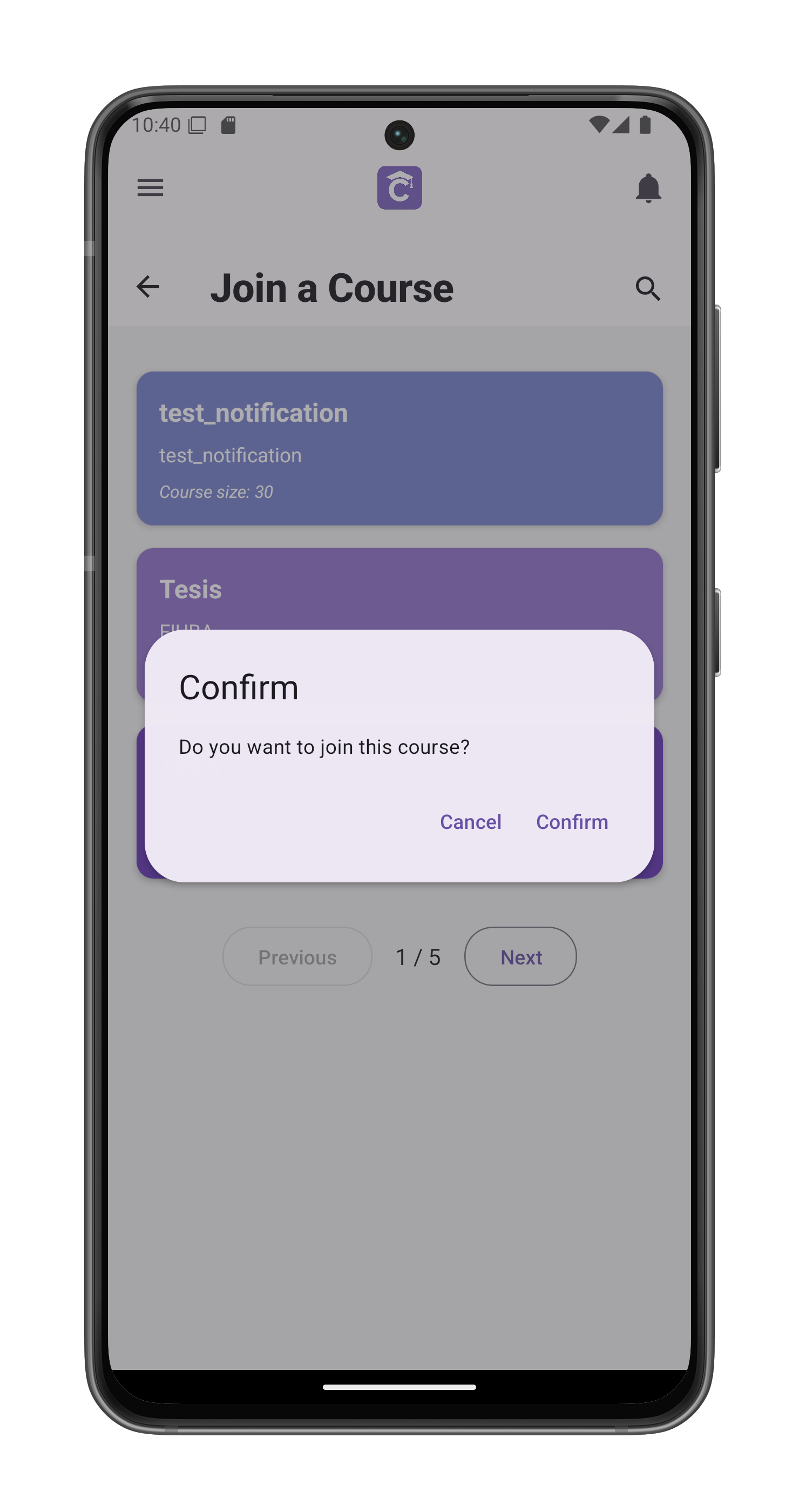 Confirmation Screen