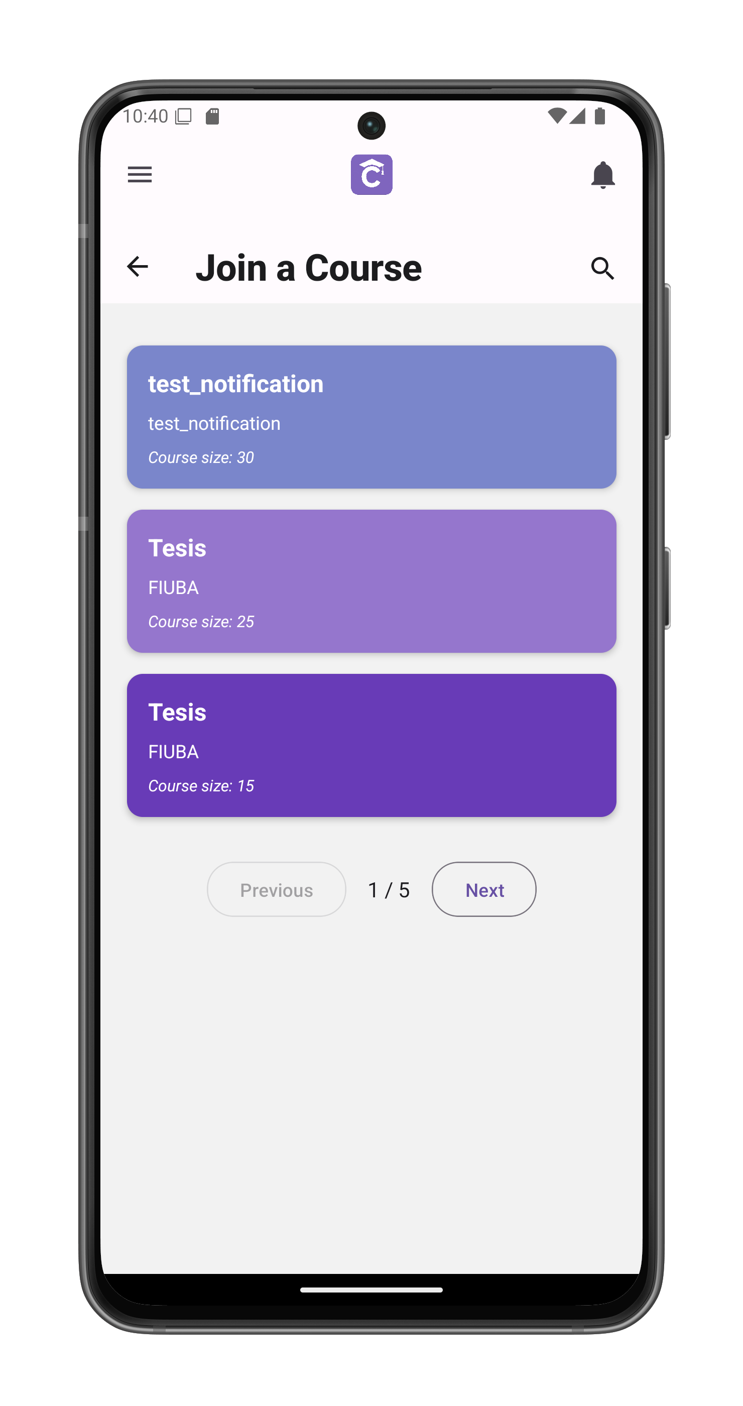Course Selection Screen
