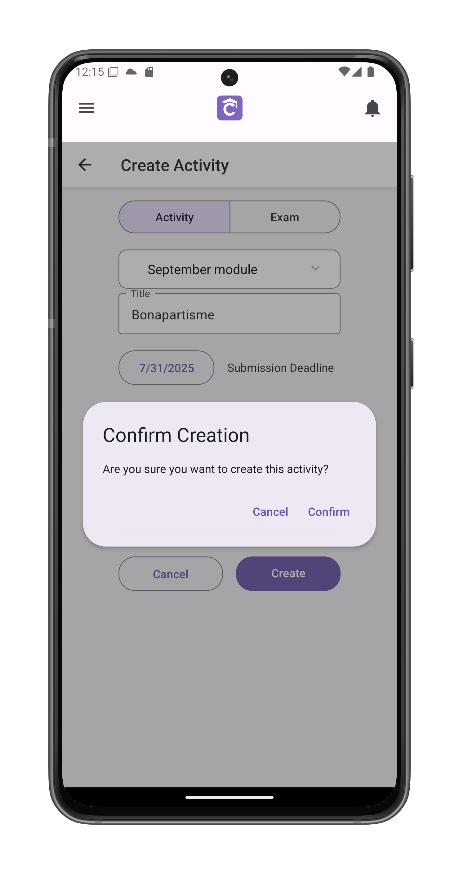 Creation Confirmation