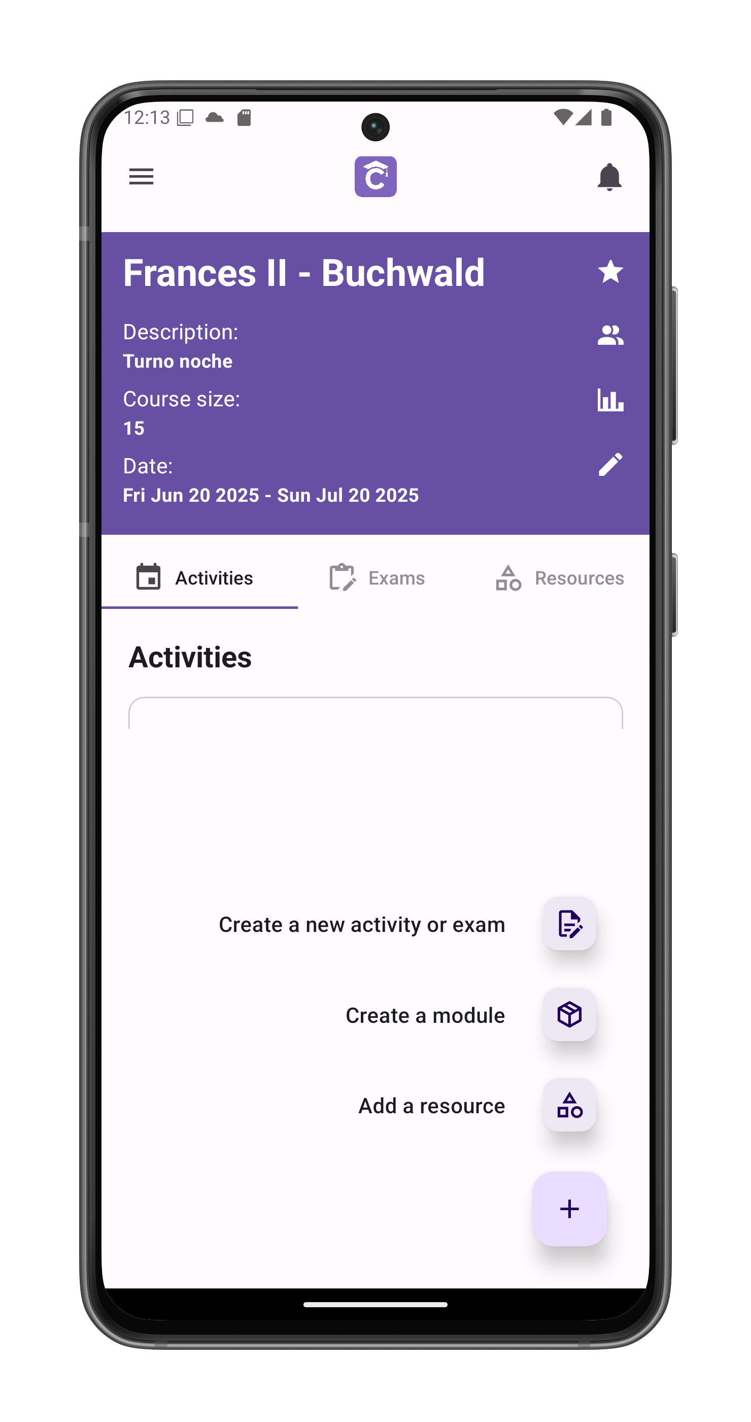 Course Activities Screen
