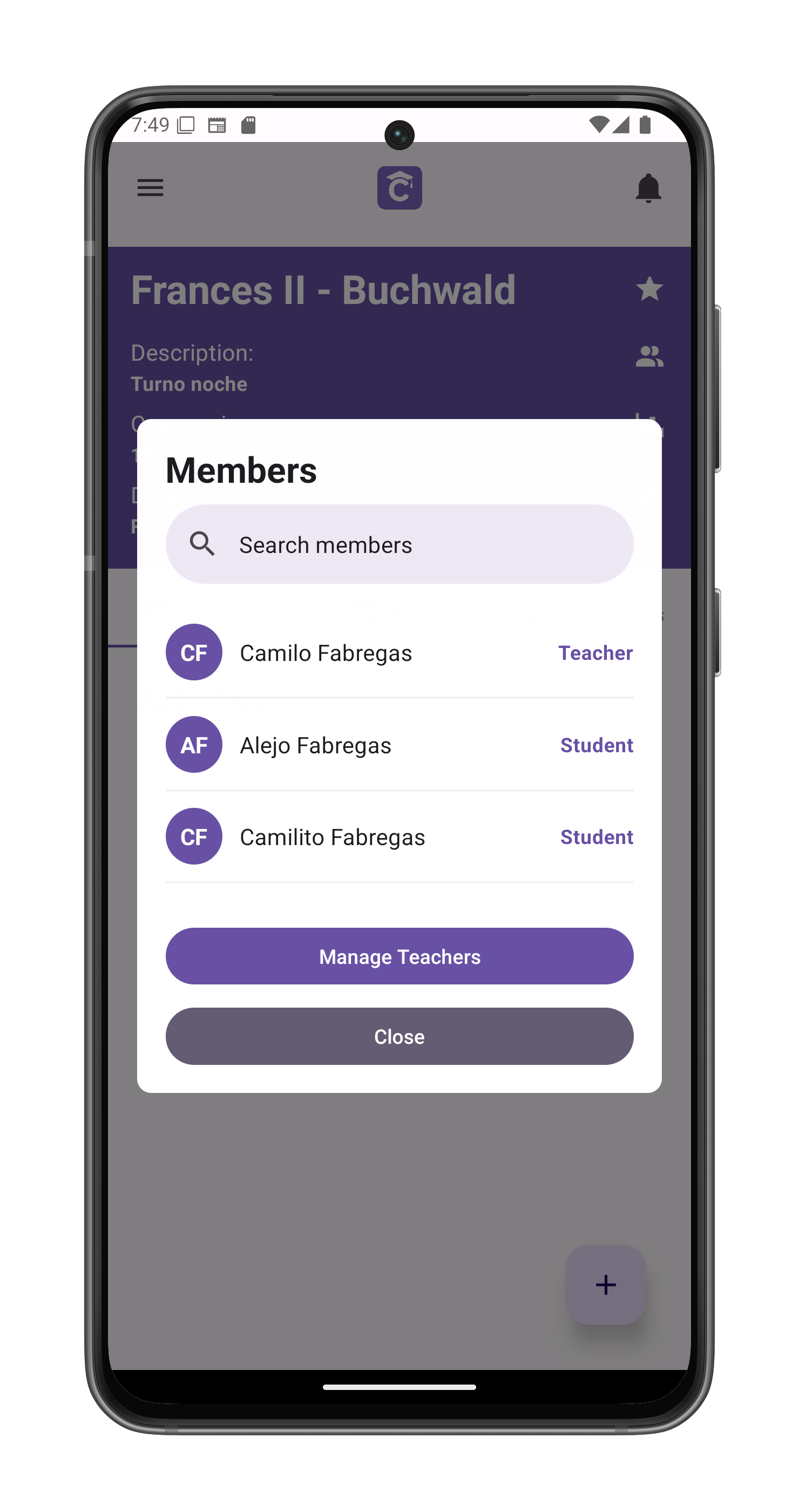 Course Members Screen