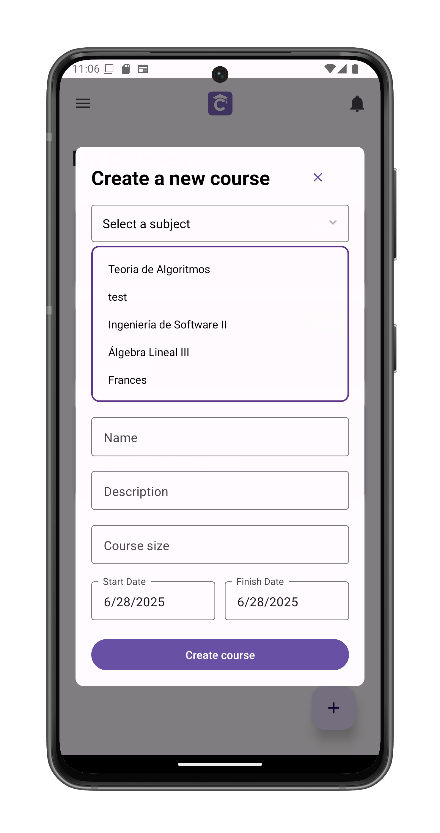 Course Creation Form