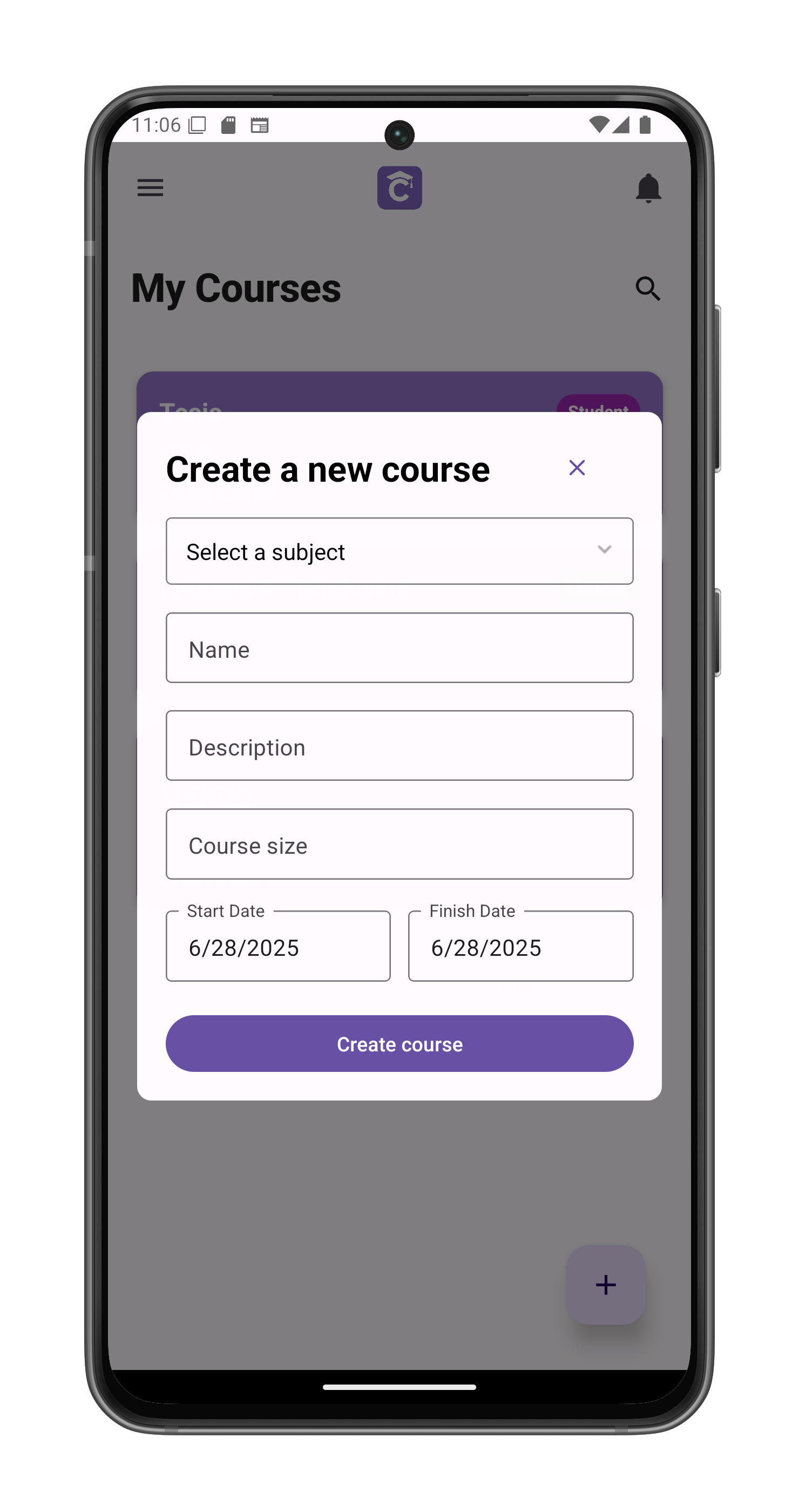 Subject Selection Screen